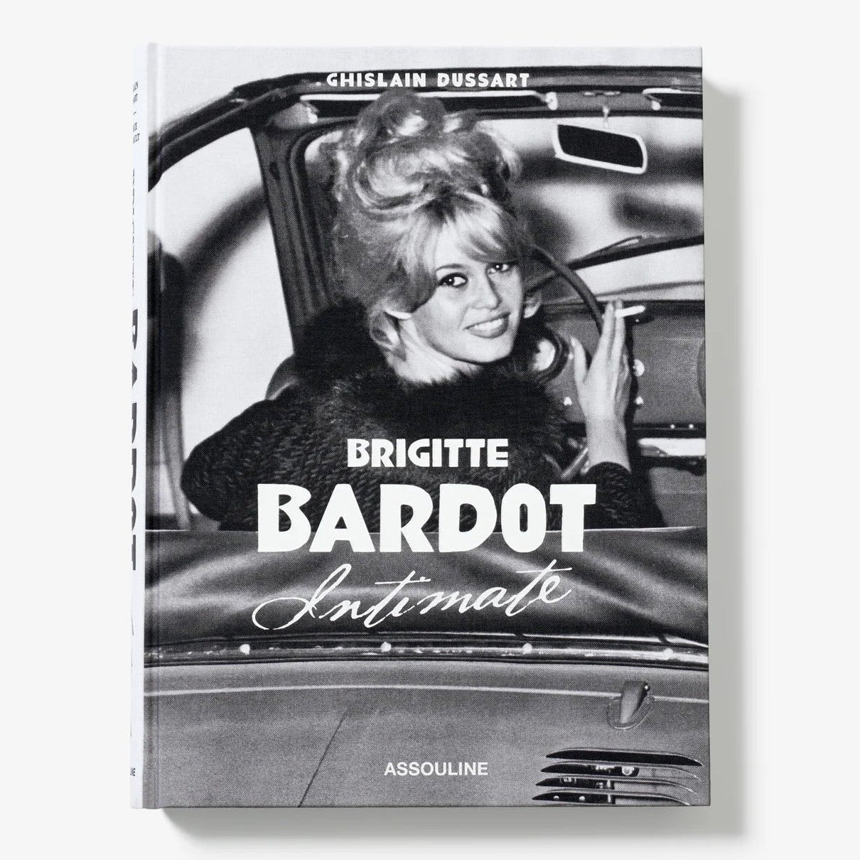 Book cover featuring a black and white photo of Brigitte Bardot in a car, with text on a white background.