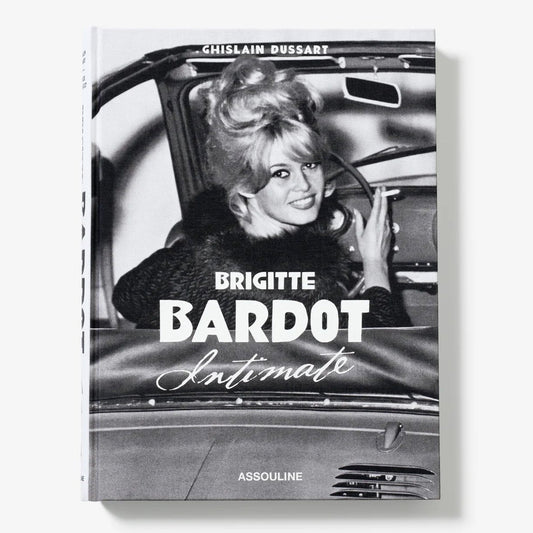 Book cover featuring a black and white photo of Brigitte Bardot in a car, with text on a white background.
