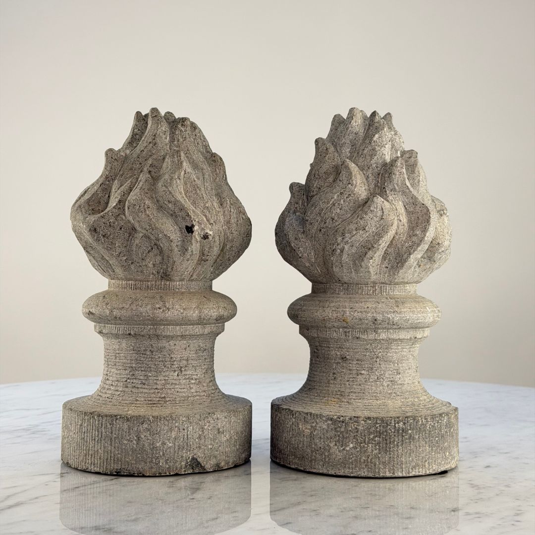 PAIR STONE FLAME BOOKENDS